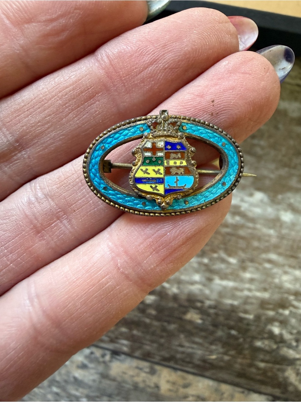 Vintage Antique Sterling Silver Enamel Canadian Provinces Crest Brooch Pin